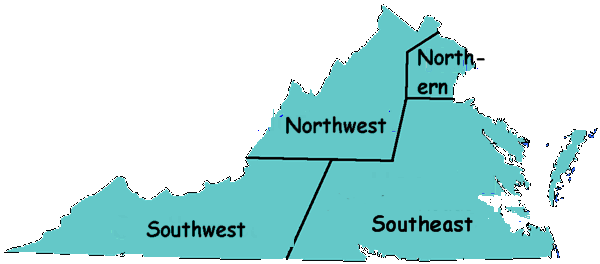 Map of Virginia divided into districts.